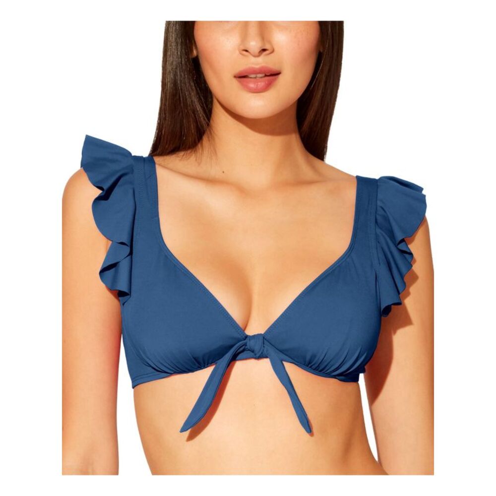 NWT BLEU Women's Navy Tie Bikini Ruffled Rufflicious Swimsuit Top 8